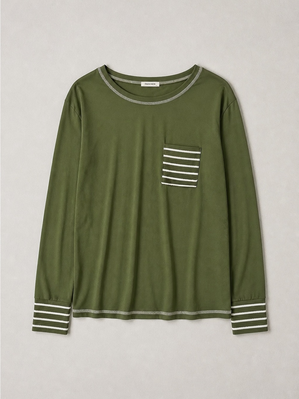 Olive Green Long-Sleeve Pocket Pajama Set XL Ekouaer